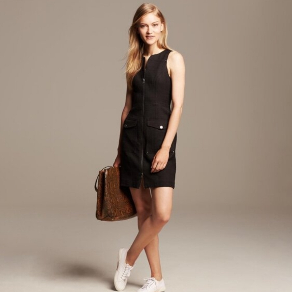 Banana Republic Heritage Basket Weave Zip Dress Brown Size 12 Sleeveless